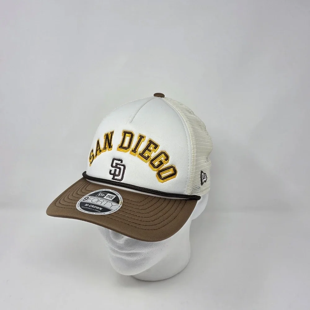 New Era 9FORTY San Diego Padres M-Crown Snapback Hat Arch Logo Spell Out Cap MLB
